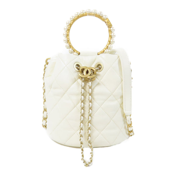 CHANEL Quilted CC GHW 2way Chain Shoulder Bag Calfskin Leather White