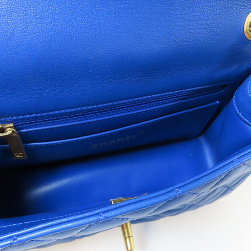 CHANEL CC GHW CF Classic Flap Mini Chain Bag AS1787 Lambskin Leather Blue