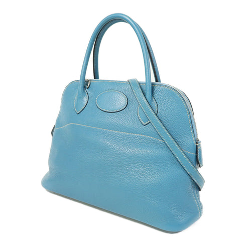HERMES PHW Bolide 31 2 Way Shoulder Bag Clemence Leather Blue Jean