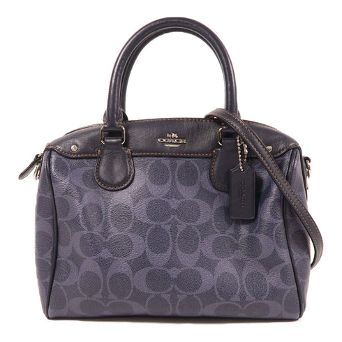 COACH SHW 2 Way Shoulder Bag Coated Canvas Navy