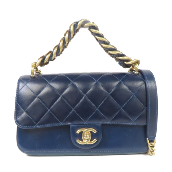 CHANEL Quilted CC GHW Chain Shoulder 2 Way Shoulder Bag Handbag Calfskin Navy