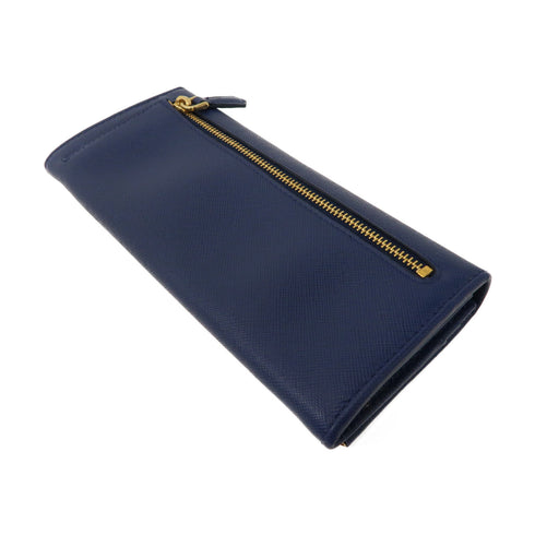 PRADA GHW Long Wallet 1M1132 Calfskin Leather Blue