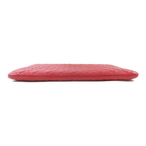 CHANEL Quilted CC SHW Pouch Clutch Bag Lambskin Leather Red