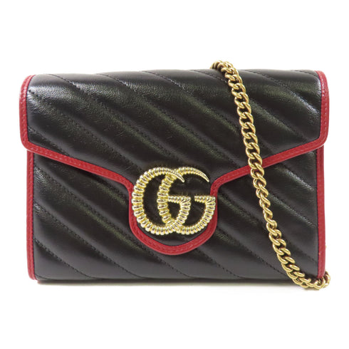 GUCCI GG GHW Chain Shoulder Bag Calfskin Leather Black