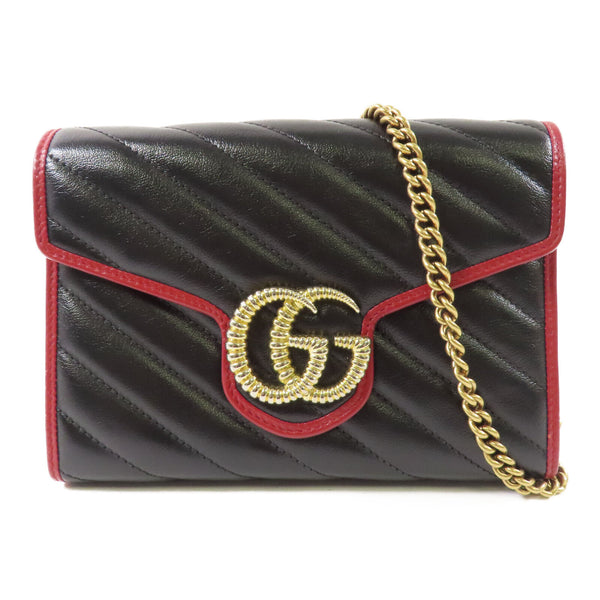 GUCCI GG GHW Chain Shoulder Bag Calfskin Leather Black