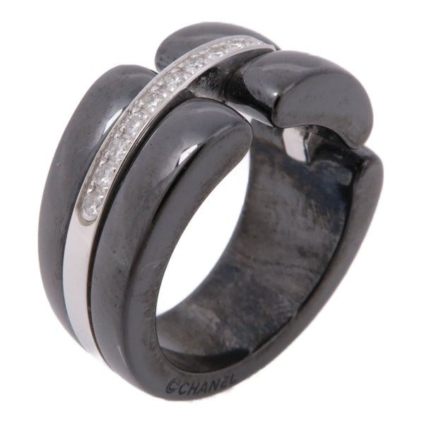 CHANEL CC Ultra Ring US#5.5 Ceramic 18K White Gold Black