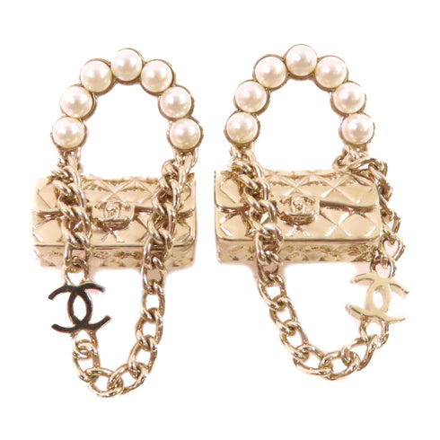 CHANEL CC GHW Earrings B21/S Metal PVC White Gold Tone Color