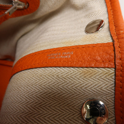 HERMES PHW Garden Party TPM Tote Bag Handbag Negonda Leather Stamp Q Feu/Orange