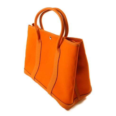 HERMES PHW Garden Party PM Tote Bag Handbag Canvas Orange