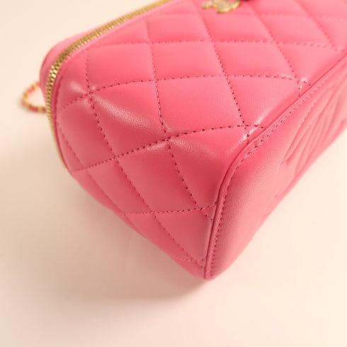CHANEL CC GHW Vanity Case Chain Shoulder Bag Lambskin Leather Pink