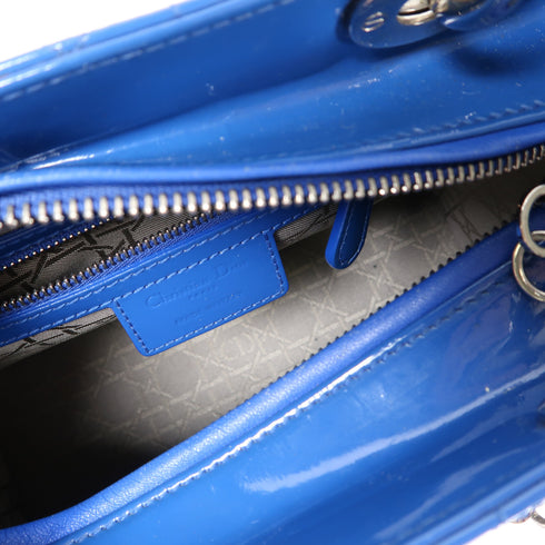 Christian Dior CD SHW Lady Dior Handbag Patent Leather Blue