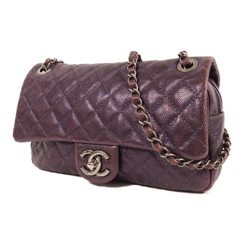 CHANEL CC Chain Shoulder Bag Calfskin Leather Purple