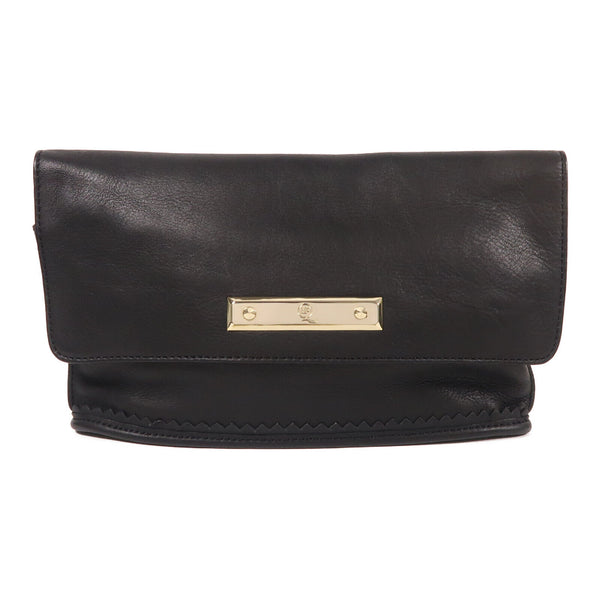 Alexander McQueen GHW Clutch Bag Pouch Calfskin Leather Black