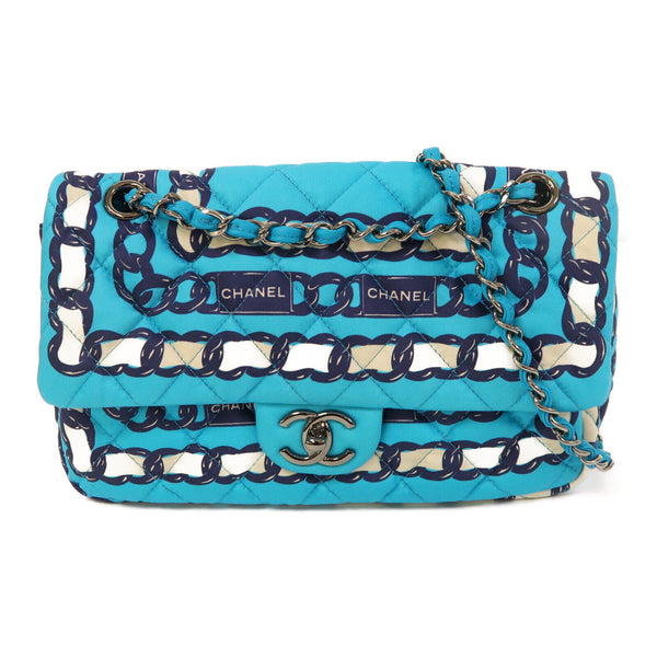 CHANEL Quilted CC SHW Chain Shoulder Bag Canvas Blue
