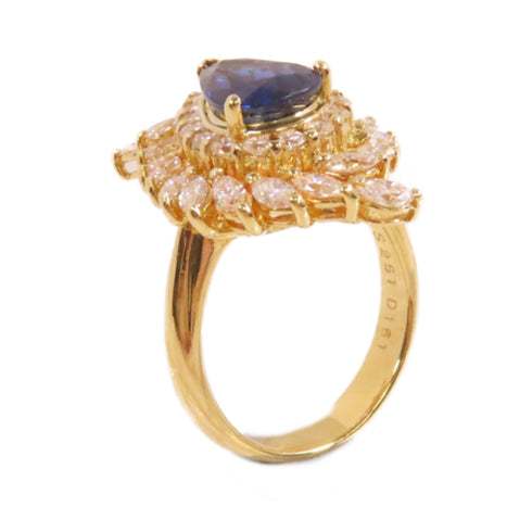 FINE JEWELRY 2.51ct Sapphire 1.61ct Diamond Ring 18K Yellow Gold US#6.5