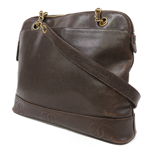 CHANEL CC GHW Shoulder Bag Leather Brown