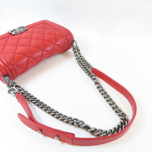 CHANEL Quilted CC Boy Chain Shoulder Bag Calfskin Leather Red