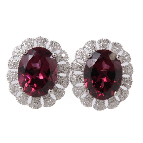 JEWELRY 4.255ct Garnet 0.25ct Diamond Earrings 18K White Gold