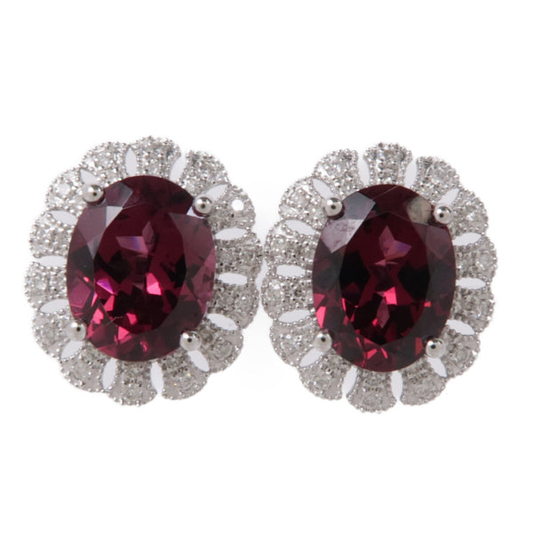 JEWELRY 4.255ct Garnet 0.25ct Diamond Earrings 18K White Gold