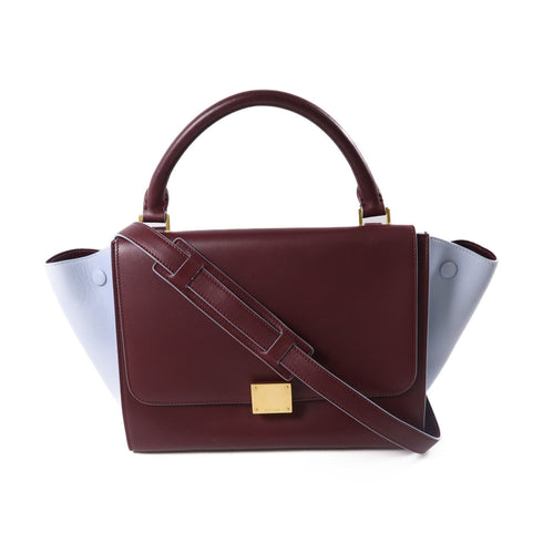 CELINE GHW 2Way Shoulder Hand Bag Calfskin Leather Red/Light Blue