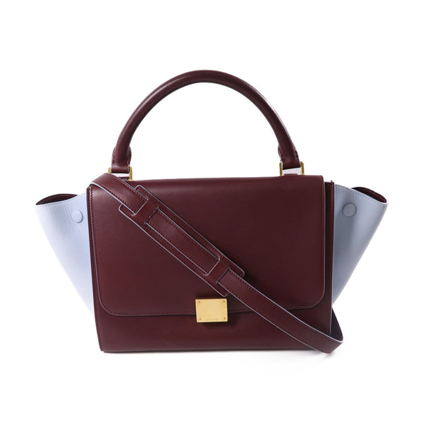 CELINE GHW 2Way Shoulder Hand Bag Calfskin Leather Red/Light Blue