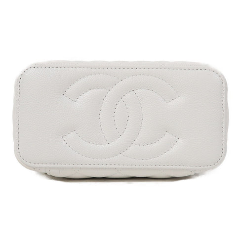 CHANEL Quilted CC GHW Vanity Case Chain Shoulder Bag Calfskin Leather White