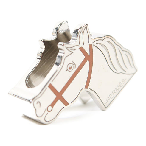 HERMES Scarf Ring Metal Silver/Brown