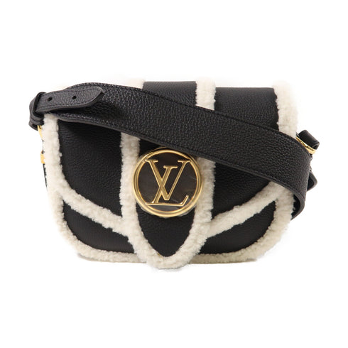 LOUIS VUITTON GHW Pont 9 Soft PM Shoulder Bag Wool/Calfskin Leather M58971 Black