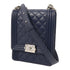 CHANEL Quilted CC SHW Boy North South Chain Shoulder Bag Lambskin Leather Blue