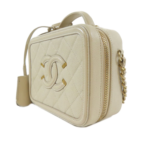CHANEL CC GHW Vanity Case Shoulder Bag A93342 Caviar Leather White