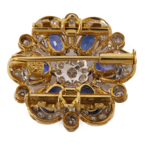 JEWELRY Sapphire Diamond Brooch 18K Yellow Gold