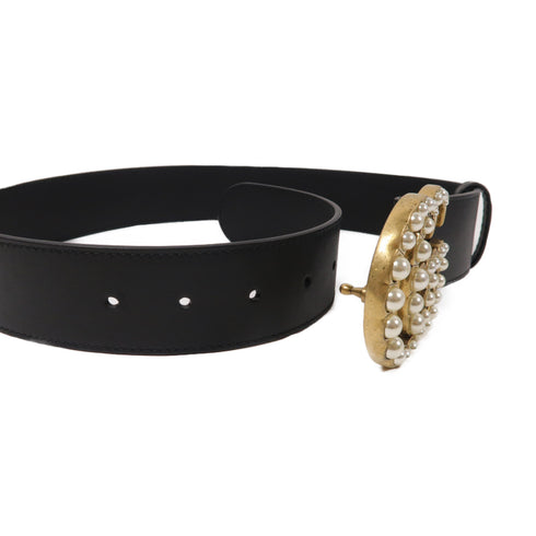 GUCCI GG GHW Marmont Pearl Belt 453260 Calfskin Leather Black