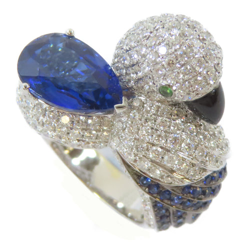 FINE JEWELRY 4.15ct Aquamarine/0.55ct Sapphire/2.86ct Diamond Ring 18KWG US#6.5