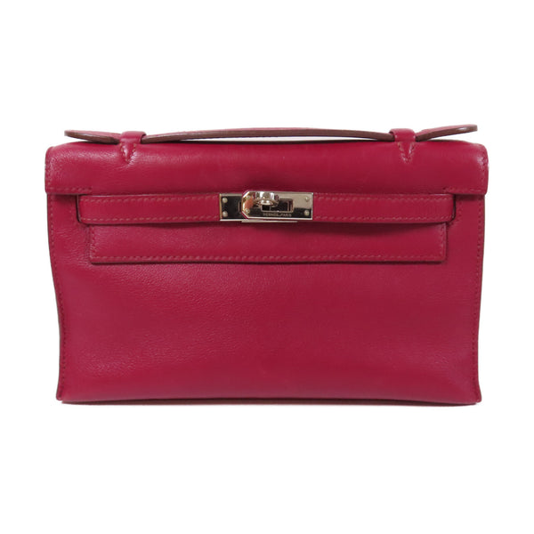 HERMES PHW Pochette Kelly Handbag Veau Swift Leather Red