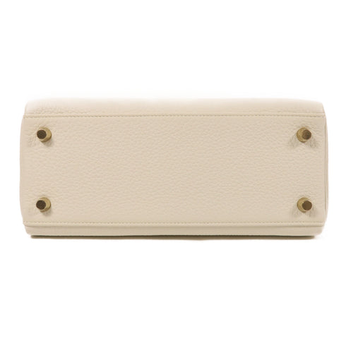 HERMES GHW Kelly 25 2 Way Shoulder Bag Togo Leather White