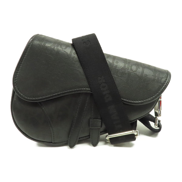 Christian Dior CD SHW Mini Saddle Bag Waist Bag Shoulder Bag 1ADPO Canvas Black