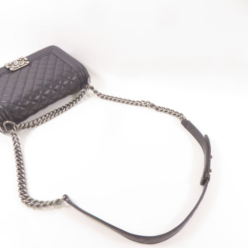 CHANEL CC Boy Chanel 25 Chain Shoulder Bag Calfskin Leather Black