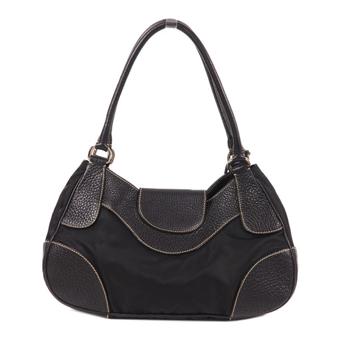 PRADA SHW Shoulder Bag BR3264 Nylon/Calfskin Leather Black