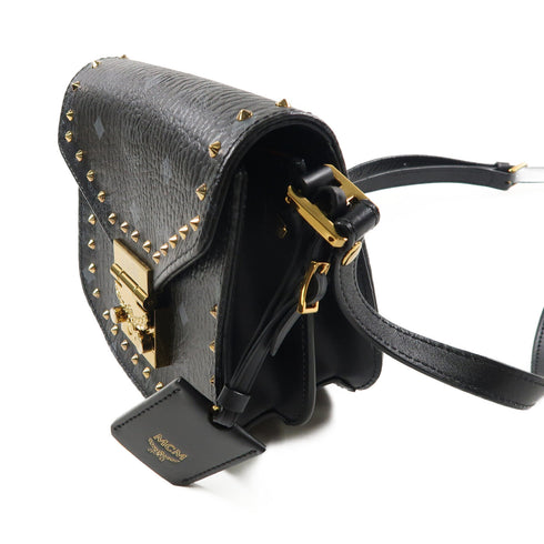 MCM GHW Patricia Visetos Studden Bag Shoulder Calfskin Leather MWS7APA34 Black