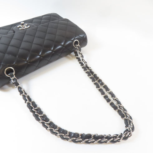 CHANEL Quilted CC SHW Classic Flap 25cm Chain Shoulder Bag A01112 Lambskin Black