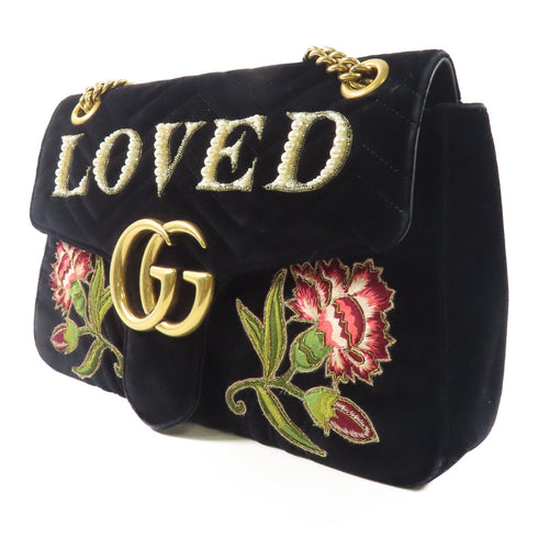 GUCCI GHW GG Marmont Chain Shoulder Bag 443496 Velvet Black