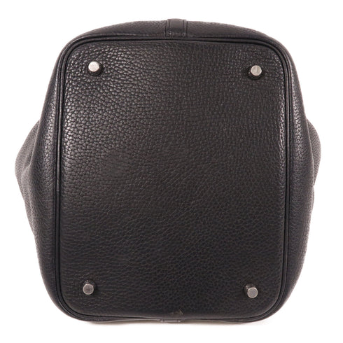 HERMES PHW Picotin MM Handbag Clemence Leather 2Z Bleu Nuit