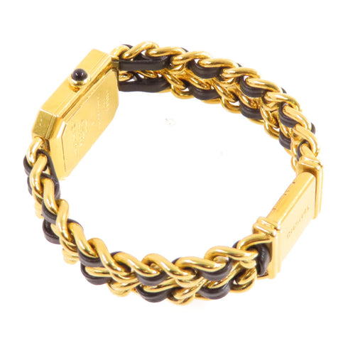 CHANEL GHW Premiere L Quartz Watch SS Leather Gold Plated H0001 Black v2