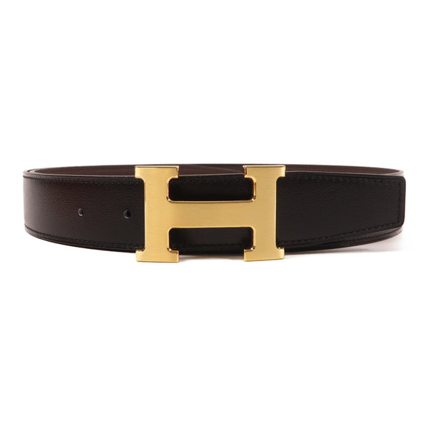 HERMES GHW Belt Veau 135 Togo Leather Noir Chocolate