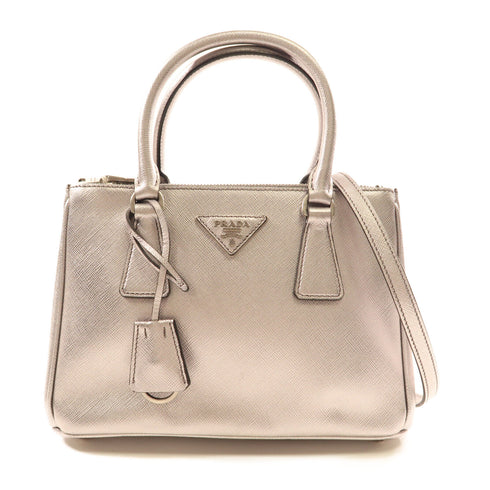 PRADA SHW 2 Way Shoulder Bag 1BA896 Saffiano Leather Silver