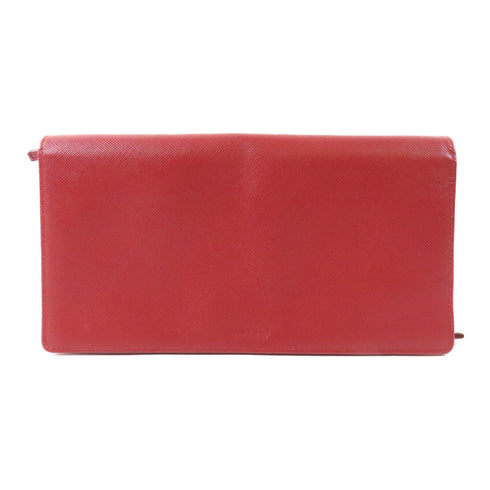 PRADA SHW Long Bifold Wallet Calfskin Leather Red