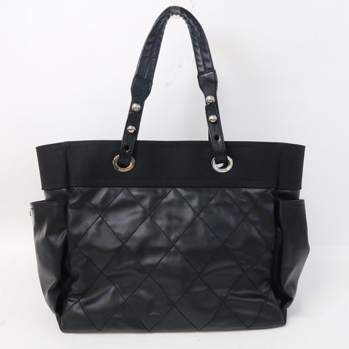 CHANEL Quilted CC SHW Biarritz Tote Bag MM Handbag Coated Canvas Black