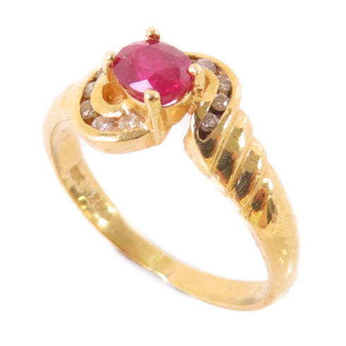 Fine Jewelry Ruby Diamond Ring US#5 18K Yellow Gold