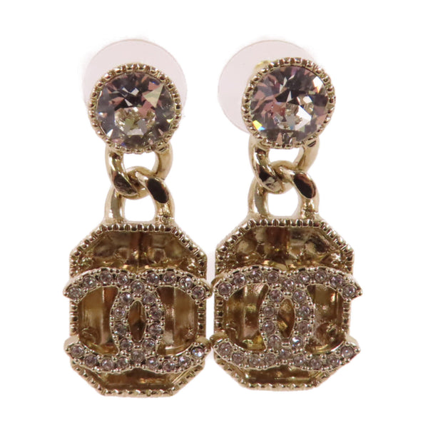 CHANEL CC GHW CC Earrings B24C Metal Rhinestones Gold Tone Color