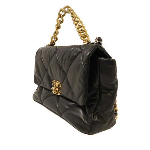 CHANEL Quilted CC GHW/SHW Chanel 19 Large 2 Way Shoulder Handbag Lambskin Black